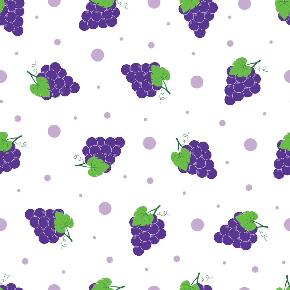 Purple grape seamless pattern Fruit background Hand drawn in cartoon style Used for printing, wallpaper, textile, vector illustration