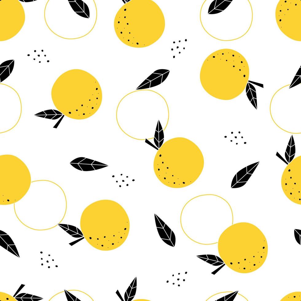 Seamless pattern Fruit background Yellow lemons, cut into small pieces Hand drawn design in cartoon style Used for textiles, publications, wallpapers, vector illustrations.