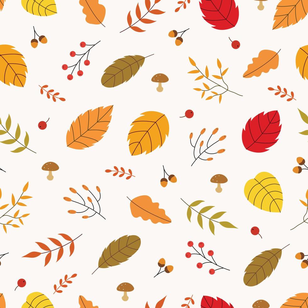 Autumn seamless vector pattern Fall leaves background Abstract leaf texture, colorful leaves white background For printing, fashion, decoration