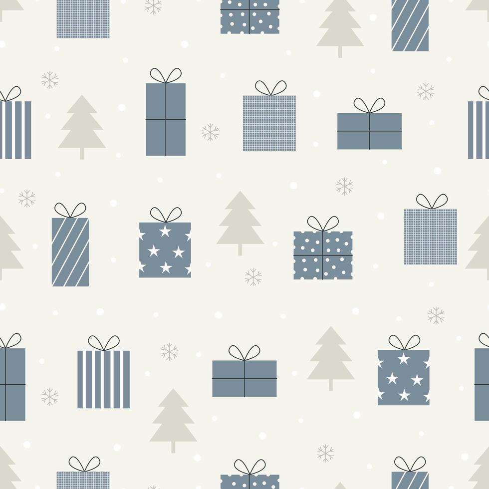 Seamless Christmas Background Vector Pattern With gift box and Christmas tree Hand drawn design in cartoon style Used for printing illustration, wallpaper, fabric, textile, fashion
