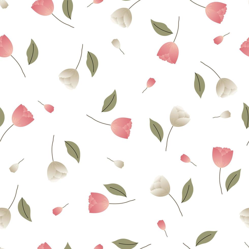 tulip pattern vector Seamless floral background with leaves Beautiful design used for Fashion prints, wallpaper illustrations, fabrics, textiles