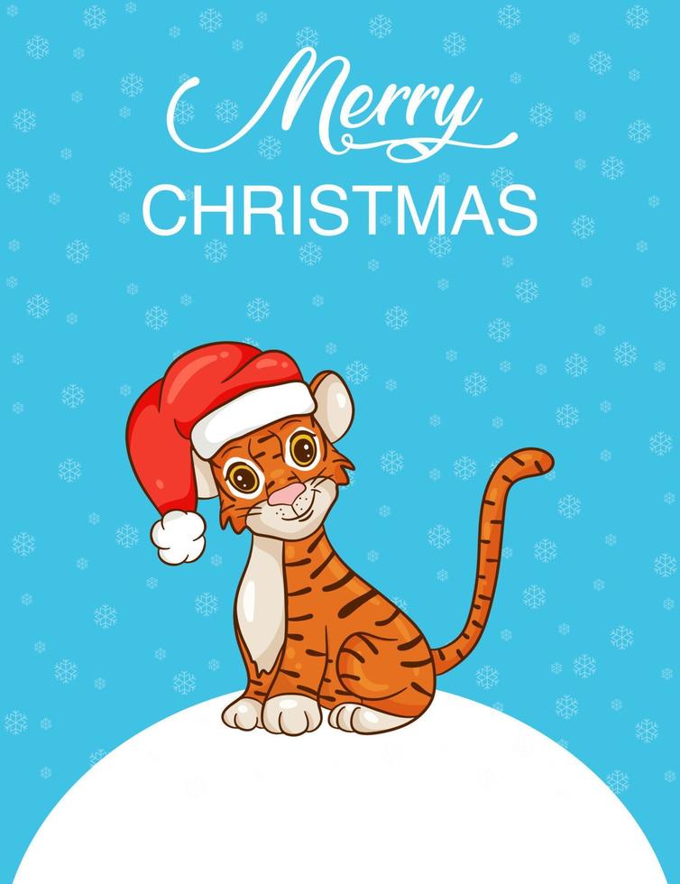 tigre de dibujos animados lindo con sombrero de santa. símbolo del año según el calendario chino. tarjeta de Navidad. ilustración vectorial vector