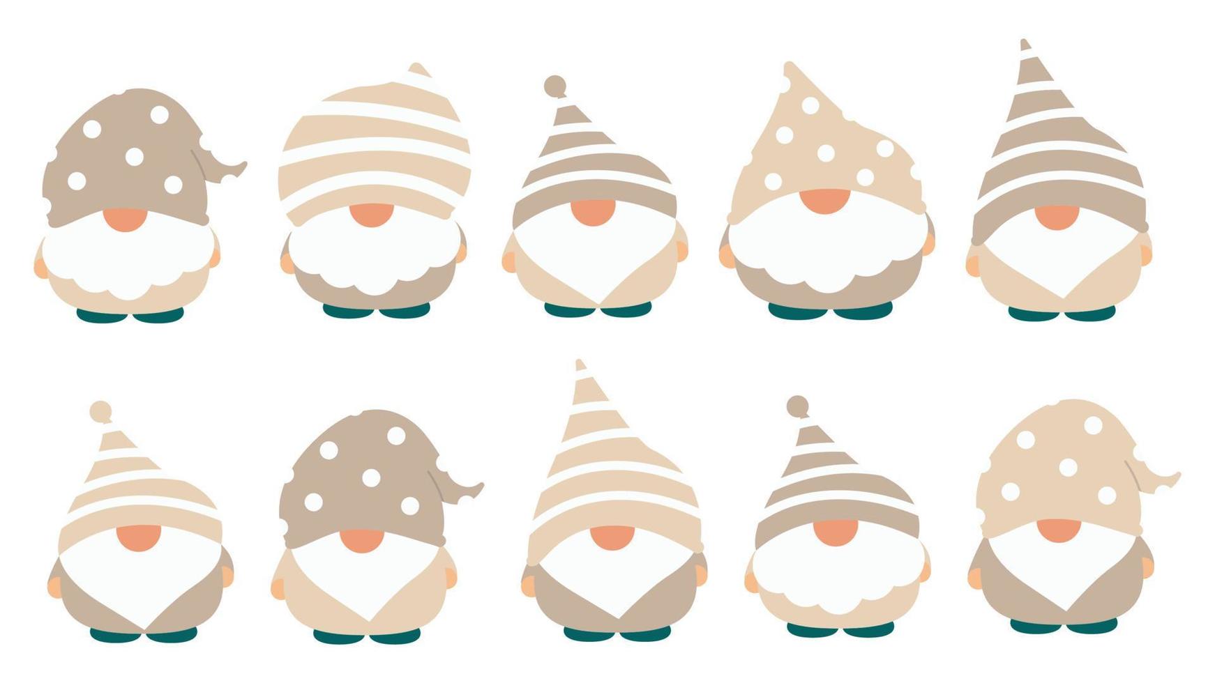 Little garden cute gnomes and elves in cartoon style. Characteristic fairies for children and kids. Kawaii gnome and magic elf design. Vector illustration.