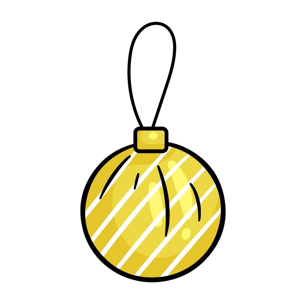 Christmas ball. Vector editable illustration isolated on  white background, cartoon style.