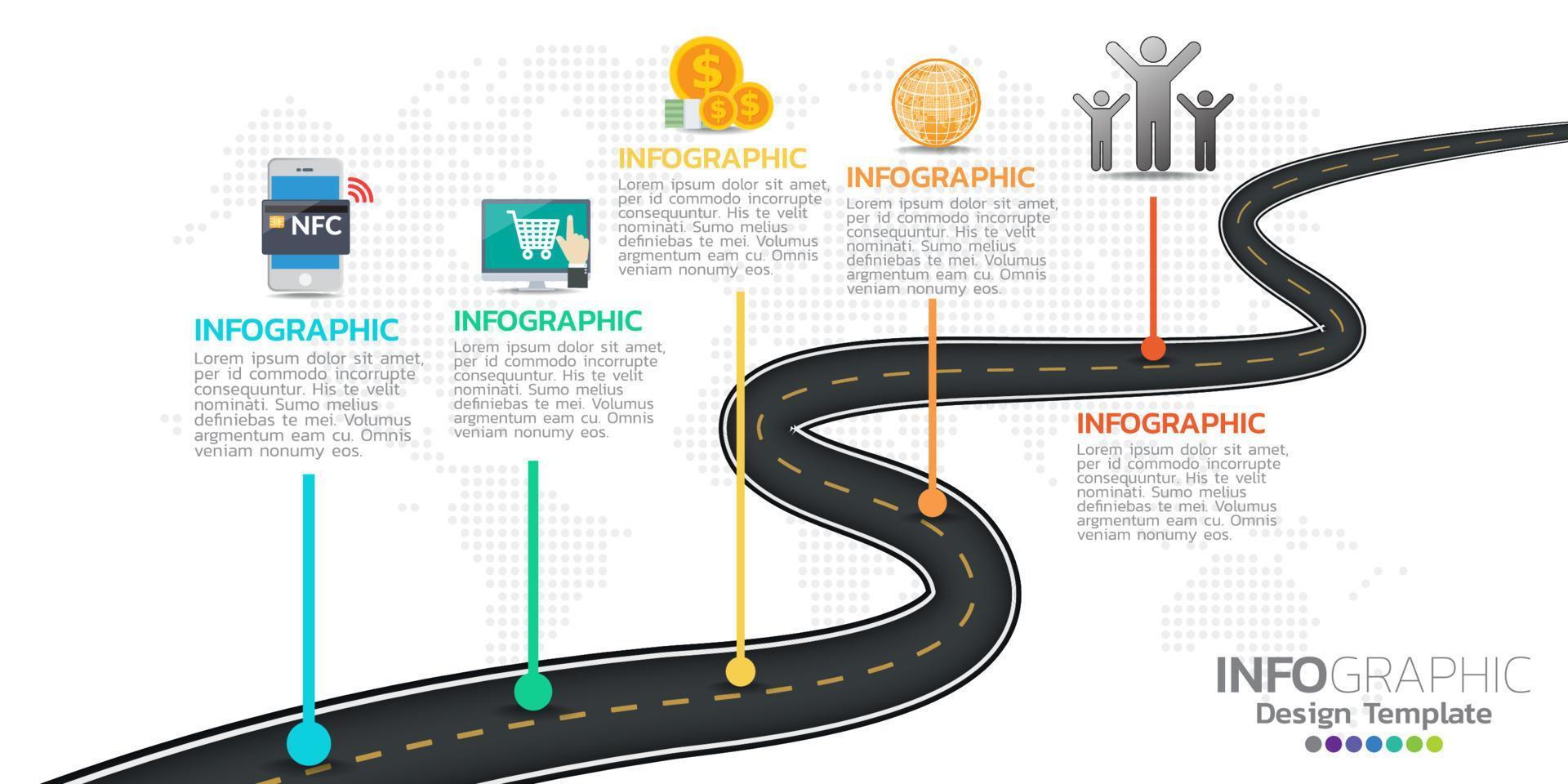 plantilla de diseño de infografías de negocios de línea de tiempo con conjunto de iconos de inversión. vector