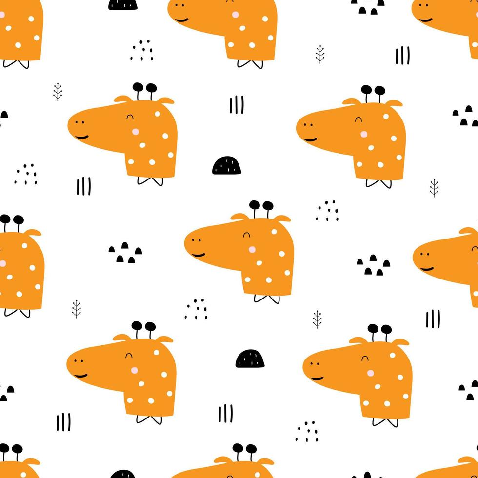 cabeza de jirafa de patrones sin fisuras fondos de dibujos animados animales lindos dibujados a mano en estilo infantil utilizado para impresión, papel tapiz, patrón de tela, textil. ilustración vectorial vector