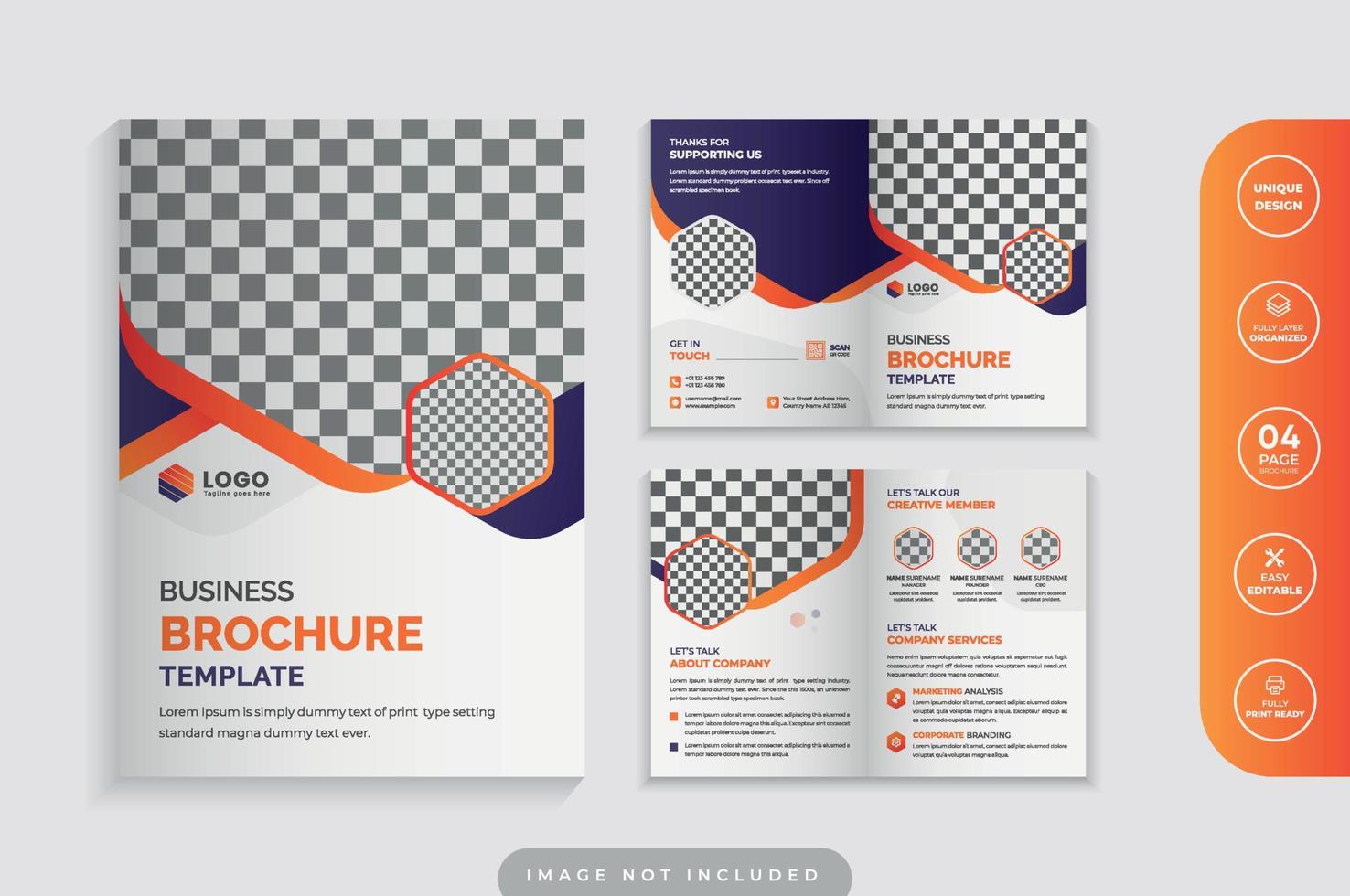 Creative Orange with Dark Blue Color Scheme Corporate Bi-Fold Business Brochure Design vector
