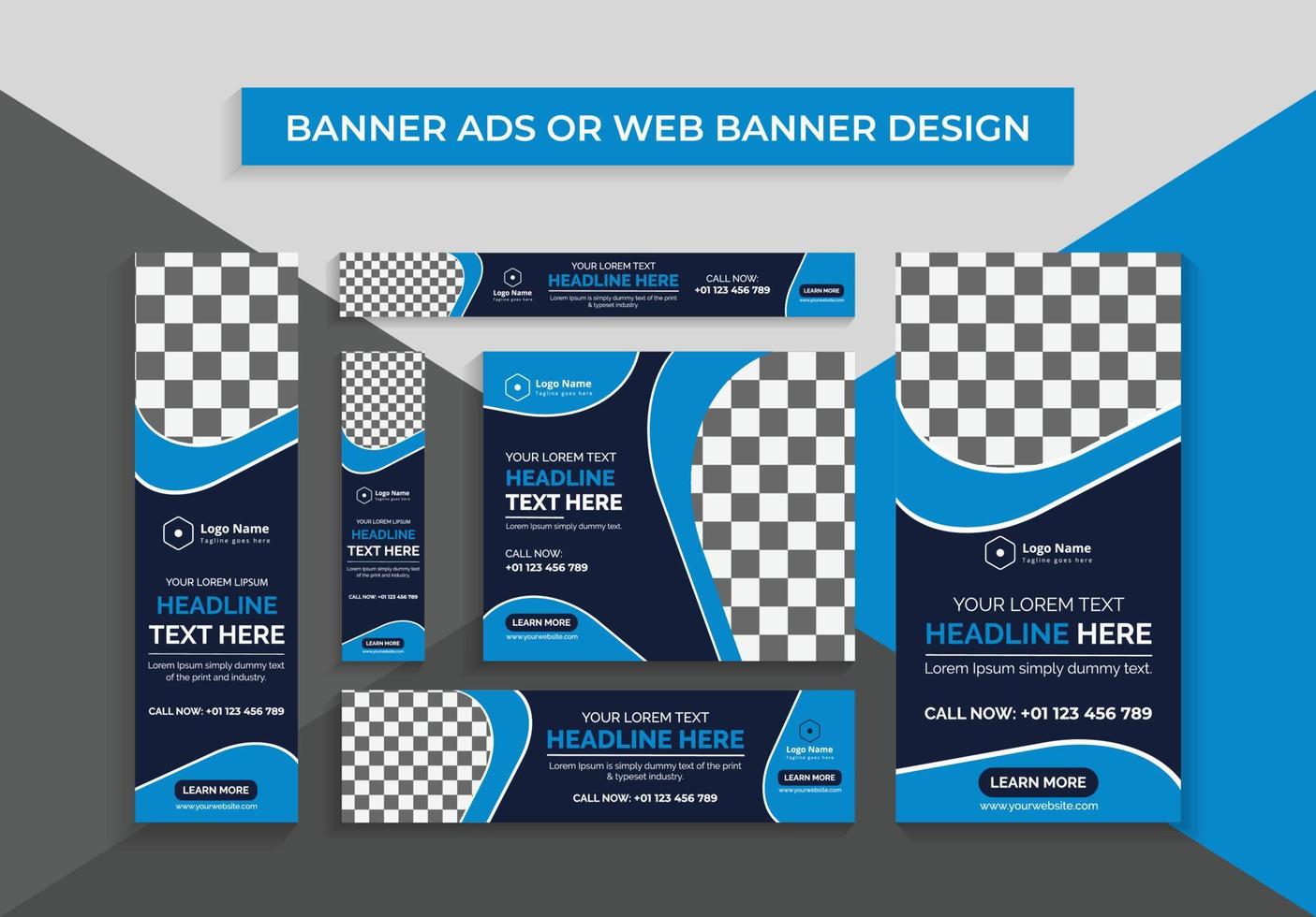 banner de web de banner de anuncios azul moderno vector