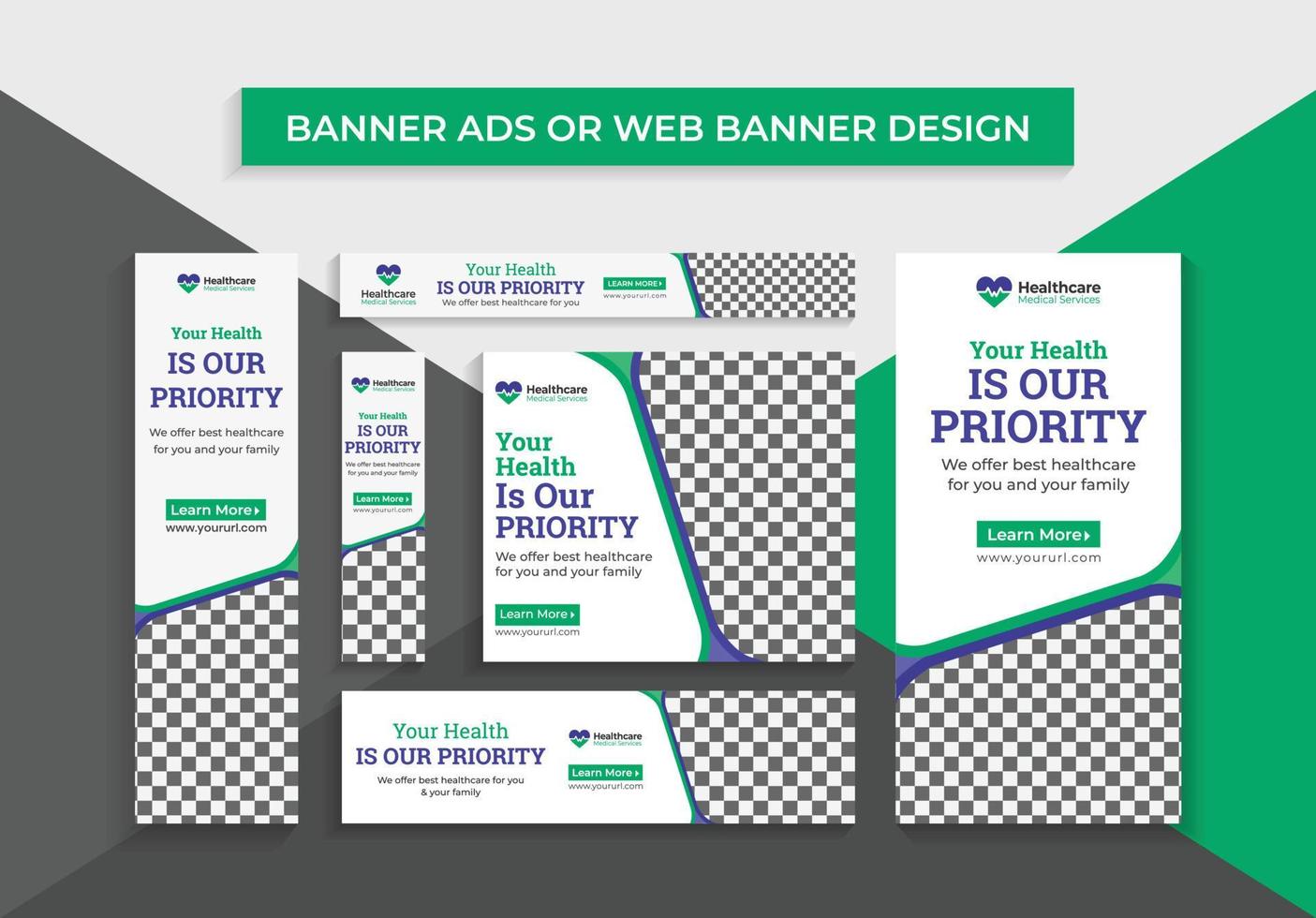 Green Medical Health Banner Ads or Web Banners Design Template vector