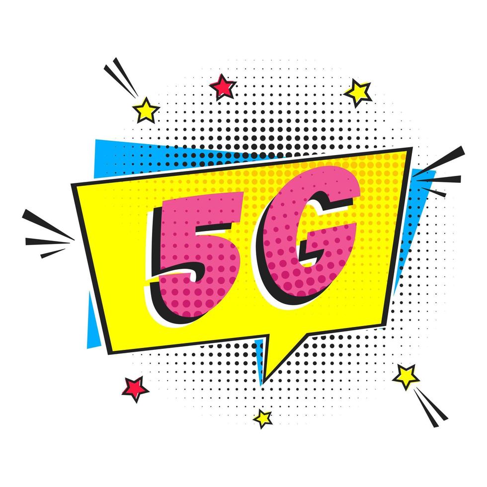 5G new wireless internet wifi connection comic style speech bubble exclamation text 5g flat style design vector illustration isolated on white background. New mobile internet 5g sign icon in balloon.