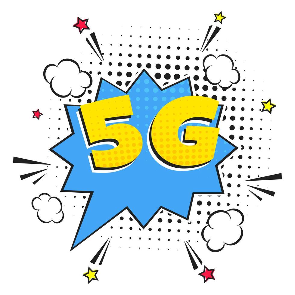 5G new wireless internet wifi connection comic style speech bubble exclamation text 5g flat style design vector illustration isolated on white background. New mobile internet 5g sign icon in balloon.