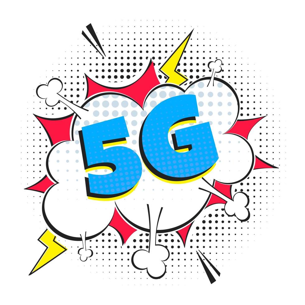 5G new wireless internet wifi connection comic style speech bubble exclamation text 5g flat style design vector illustration isolated on white background. New mobile internet 5g sign icon in balloon.