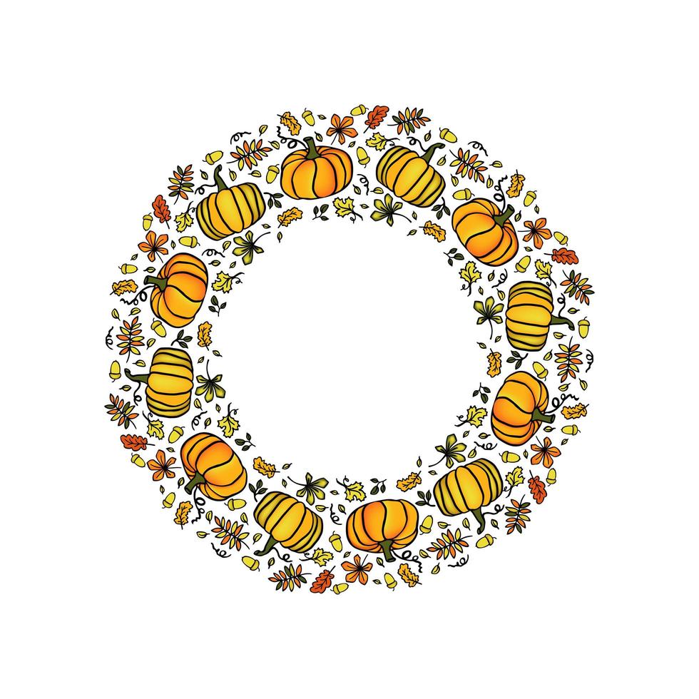 Pumpkin wreath for thanksgiving cards vector