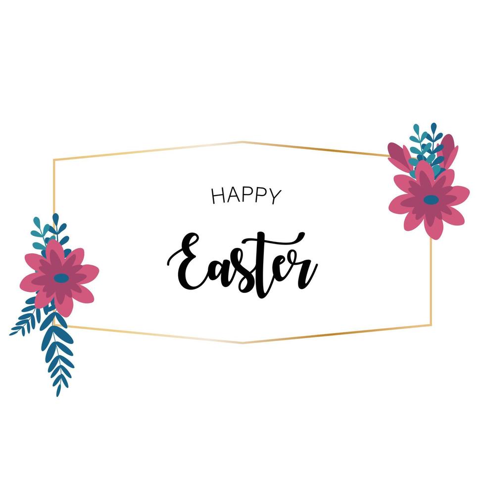 happy Easter floral frame banner vector