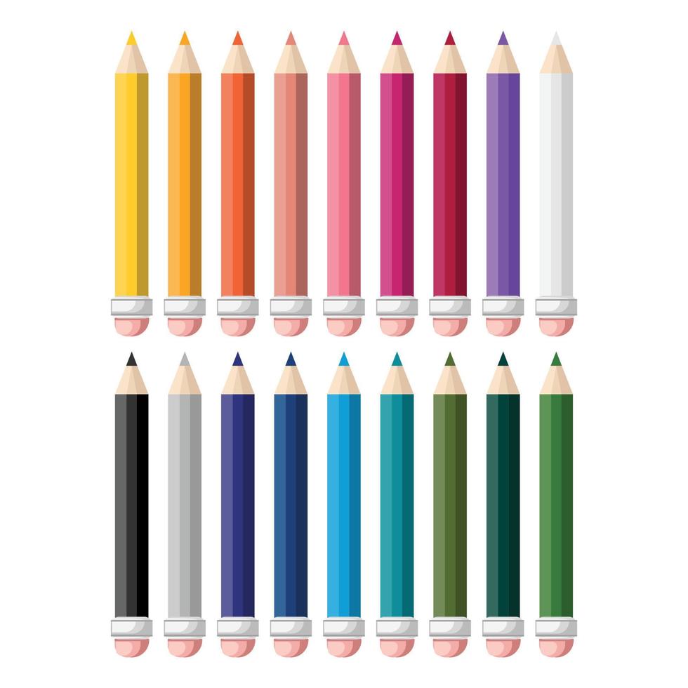 coloured pencils set, flat vector illustration