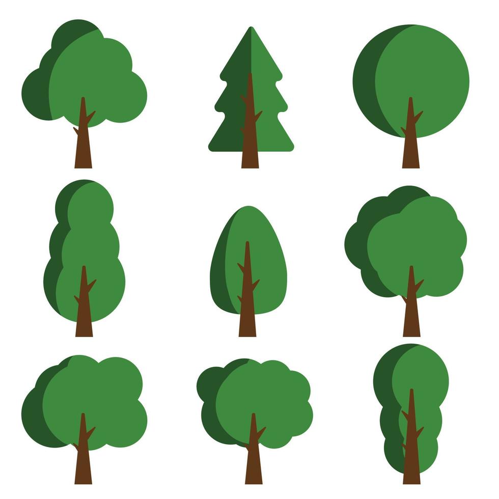 set of trees flat vector icons