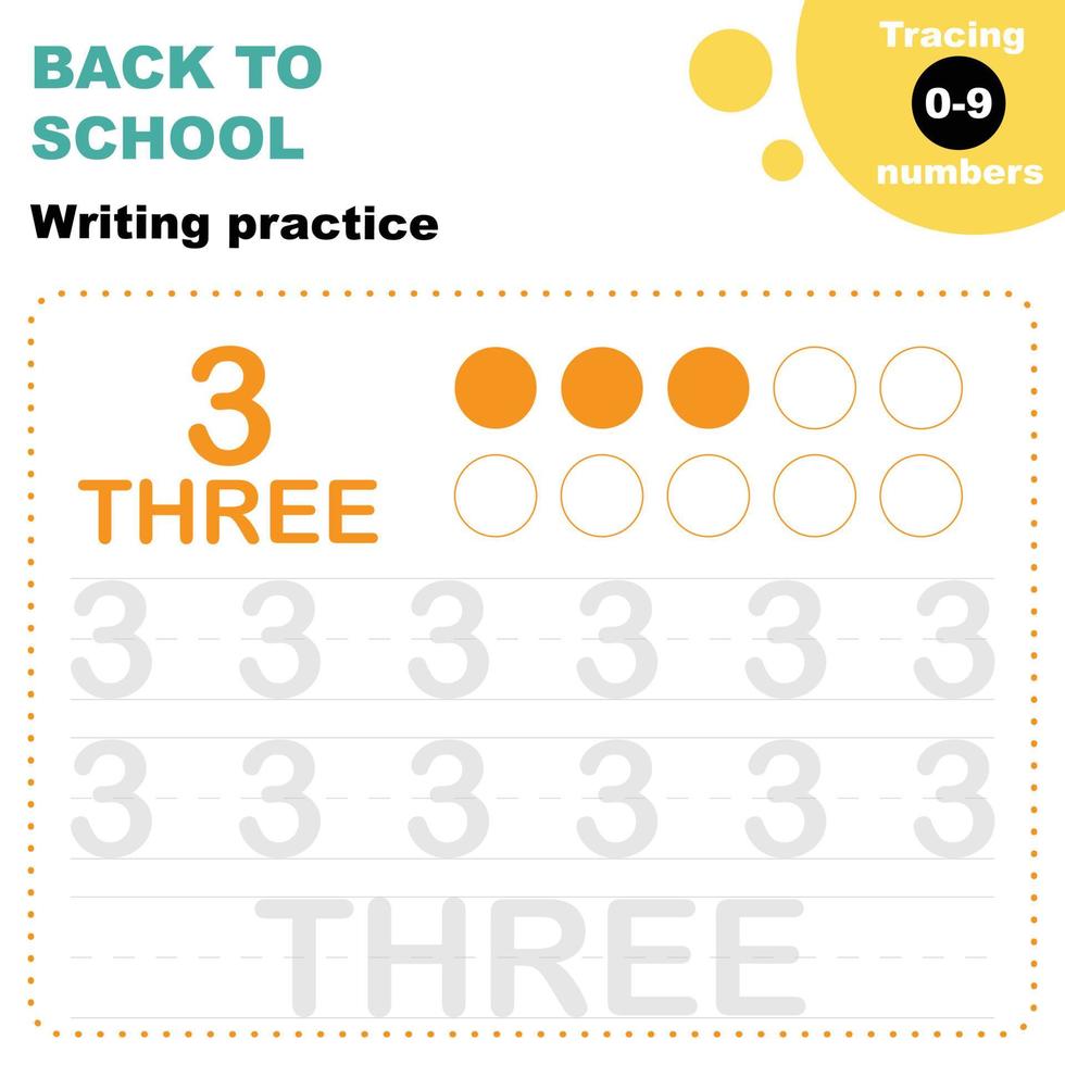 tracing numbers preschool printable worksheet vector