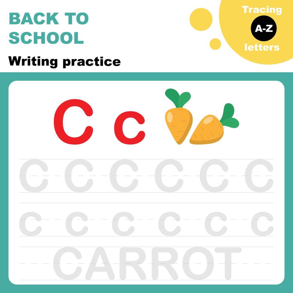 Tracing alphabet letters, pre-k writing practice printable worksheet vector