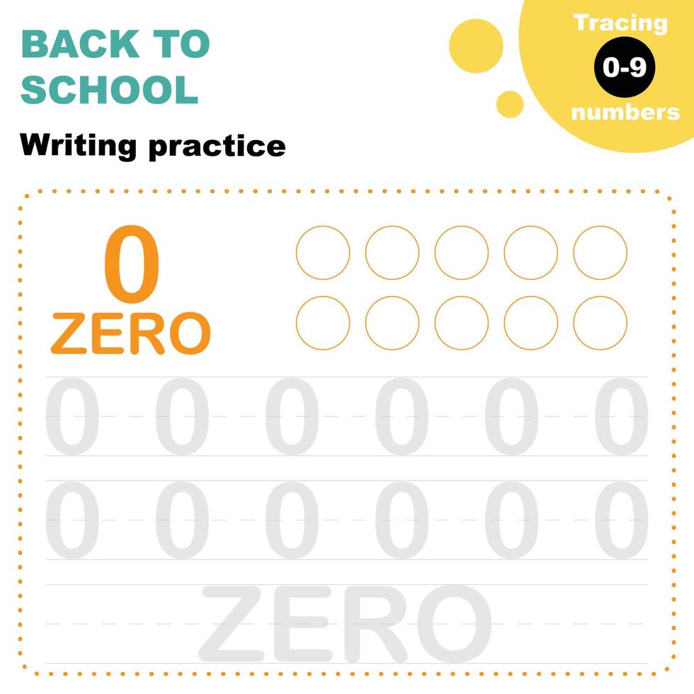 tracing numbers preschool printable worksheet vector