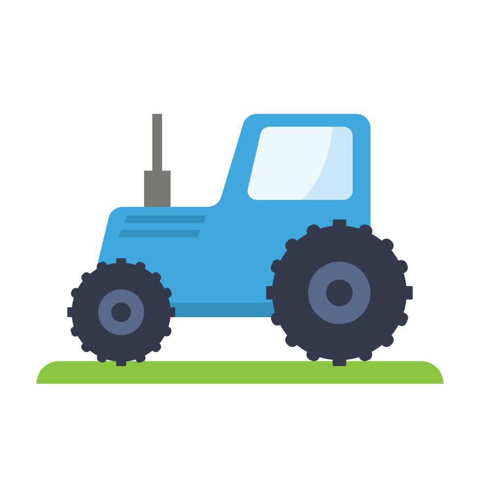 blue farm tractor flat vector icon