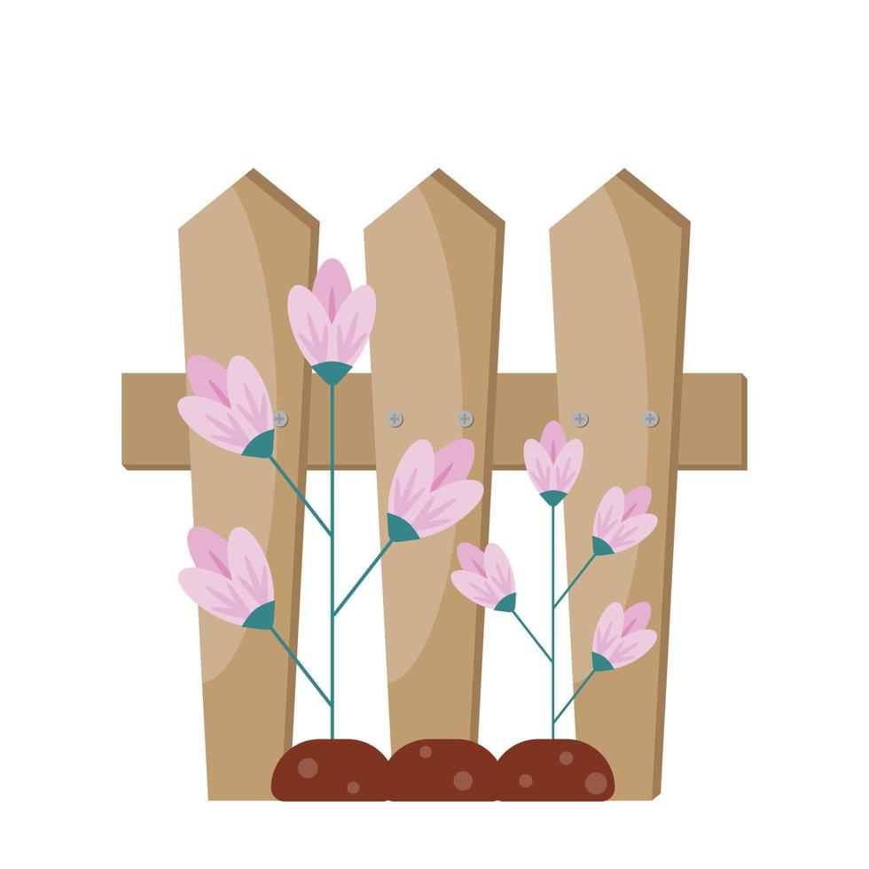 fence with flowers flat vector icon