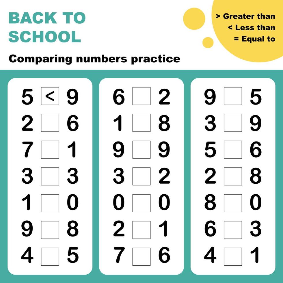 hoja de trabajo imprimible comparando numeros vector