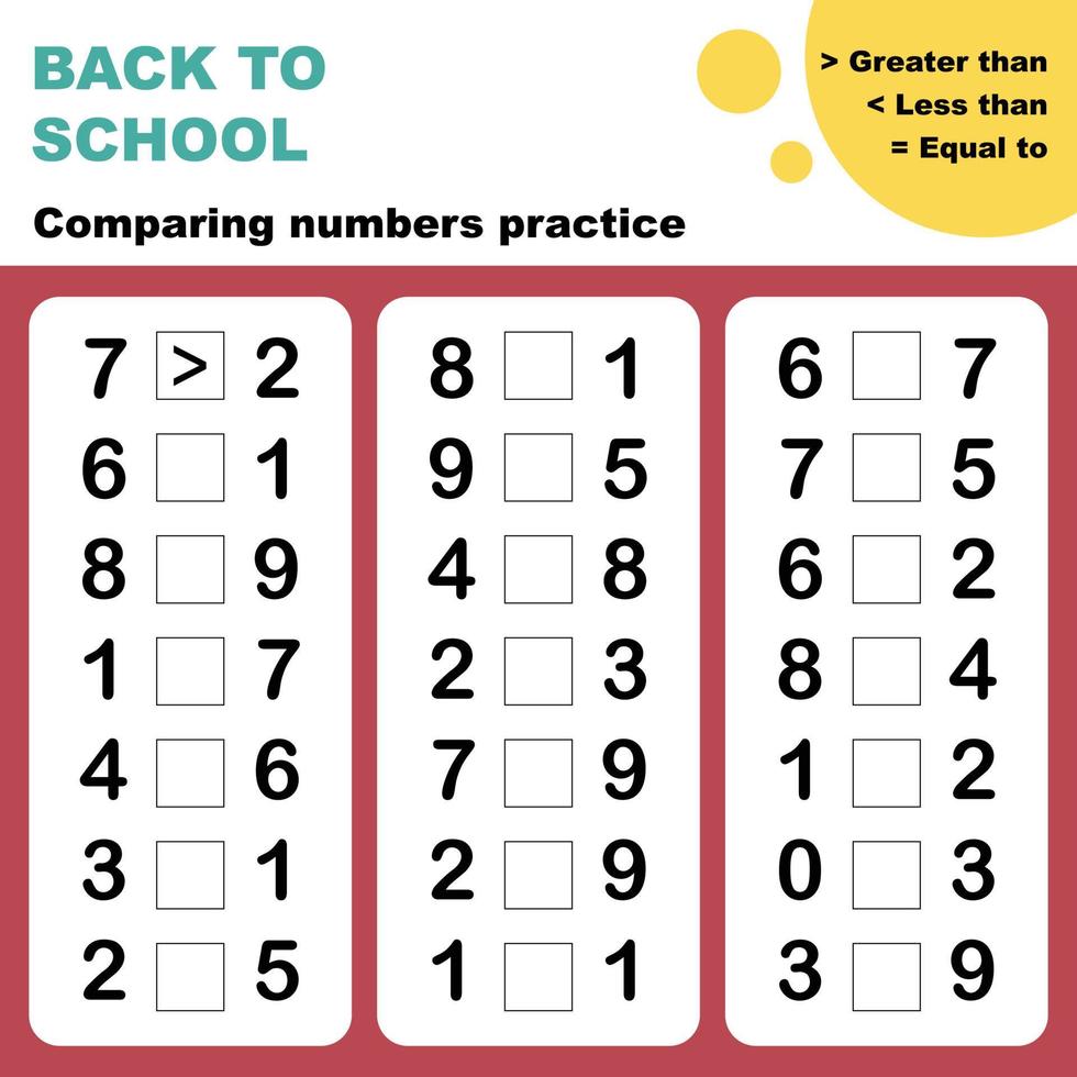 Comparing numbers printable worksheet vector