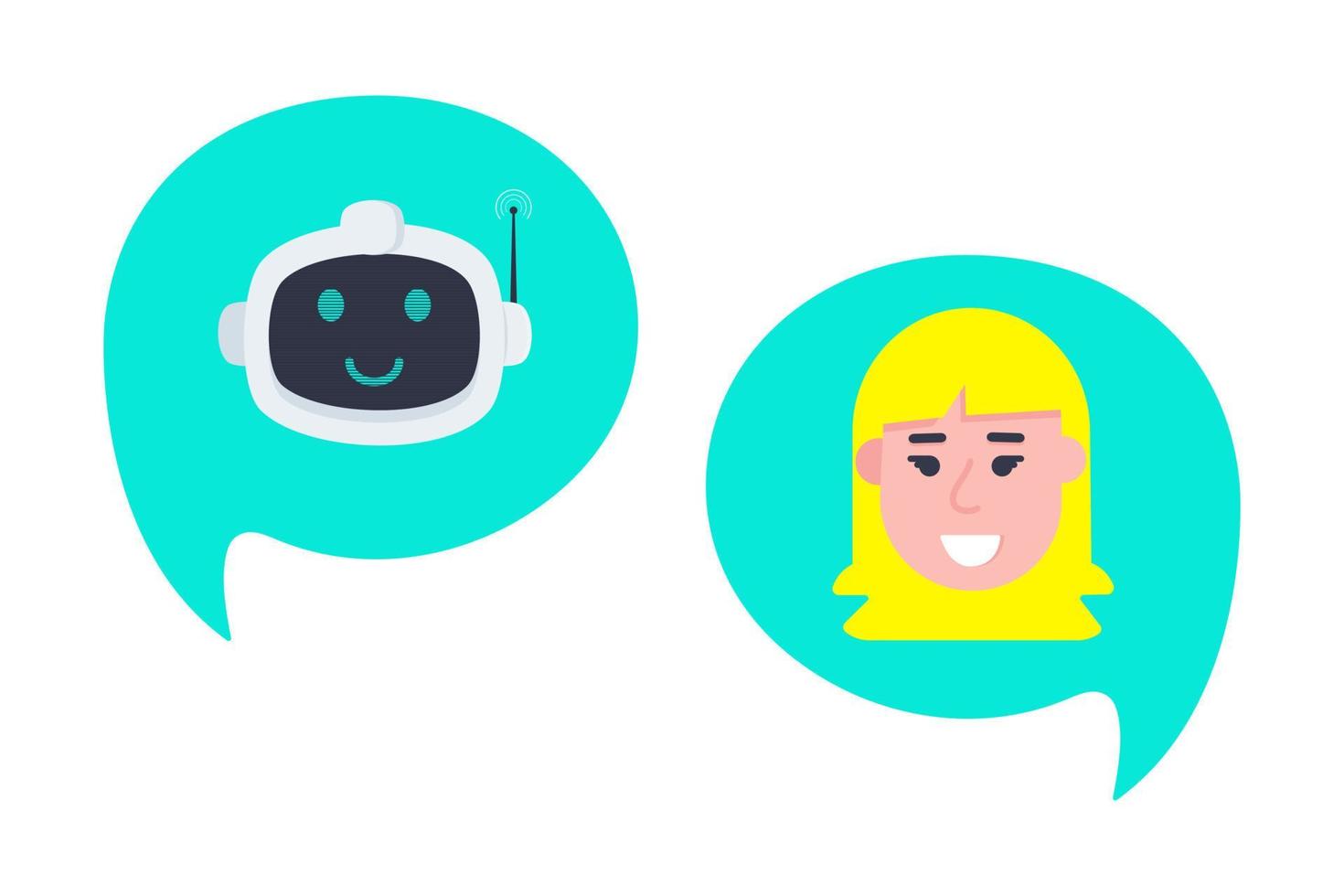Robot chatbot head icon sign in the speech bubble talking with girl vector