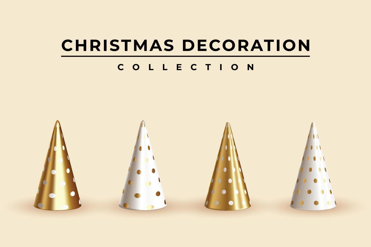 Realistic gold and white Christmas decoration collection vector