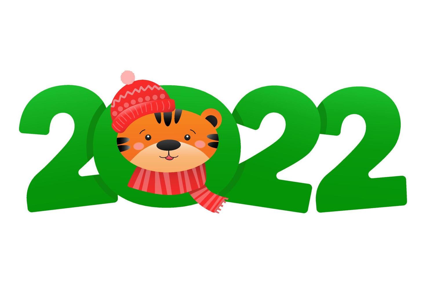 Happy New Year 2022 festive design with cartoon funny tiger and number of 2022. Year of the tiger. vector