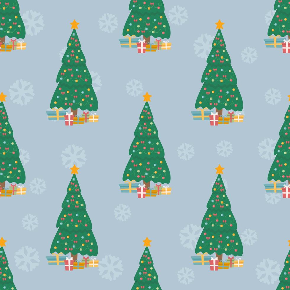patrón sin costuras de navidad con árbol de navidad y regalos. la ilustración es excelente para envolver papel y empaquetar. vector
