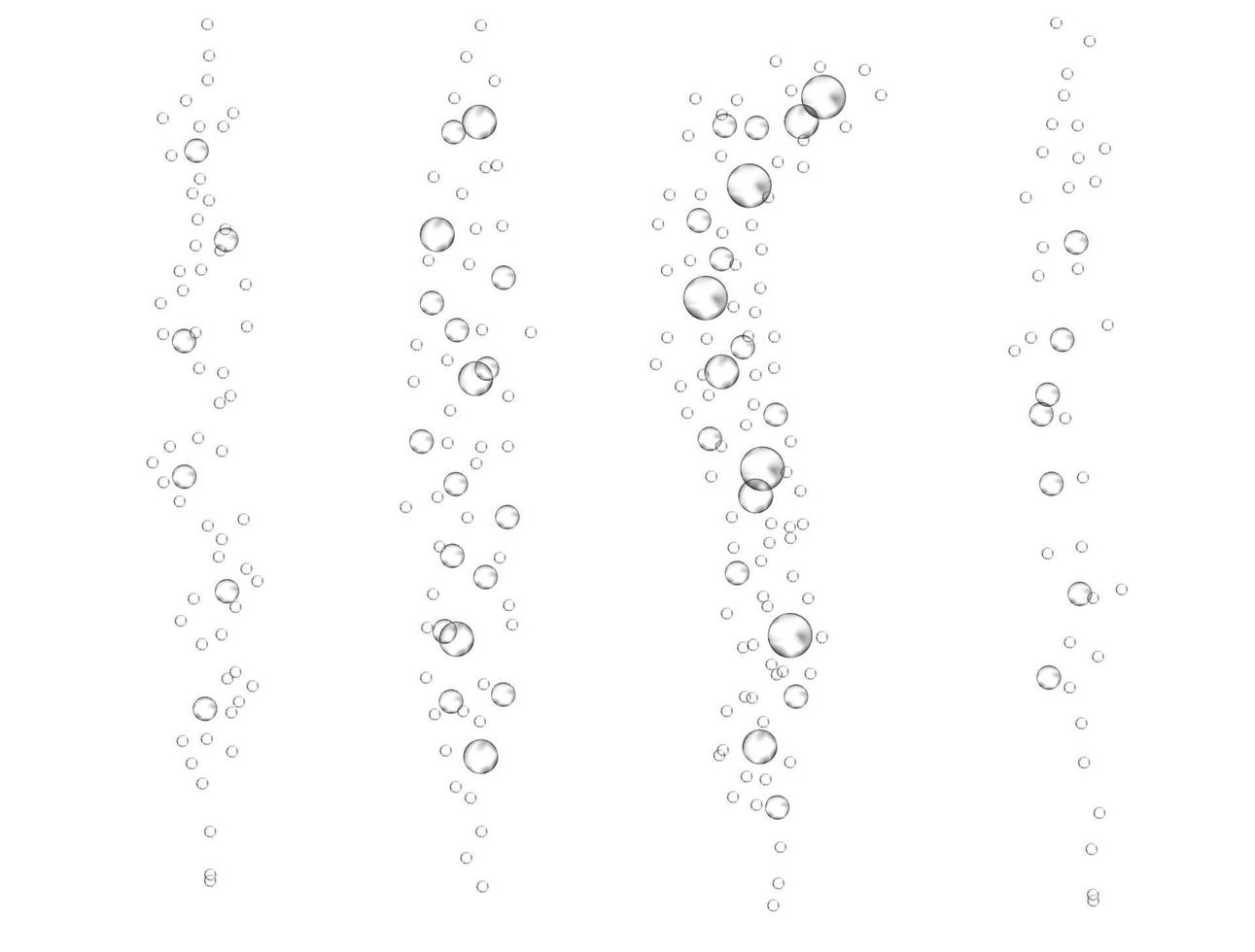 Underwater bubbles of fizzing soda. Streams of air. Dissolving tablets. Realistic oxygen pop in effervescent drink. vector sparkles on white background.