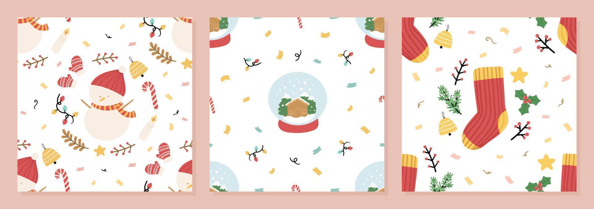 Set of Organic hand drawn christmas seamless pattern vector illustration