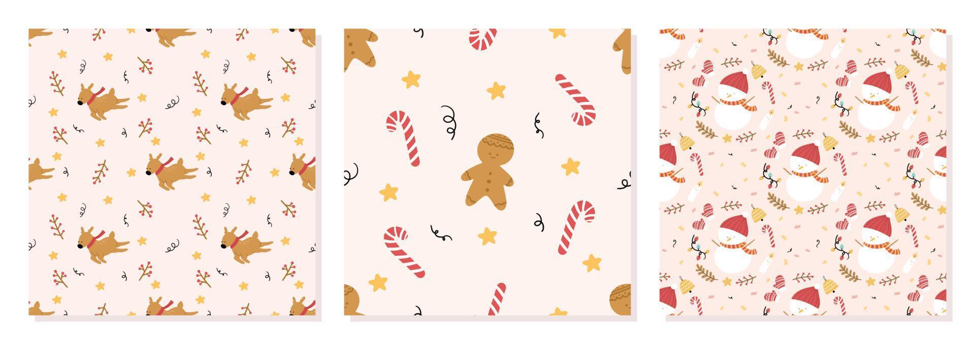 Set of Organic hand drawn christmas seamless pattern vector illustration