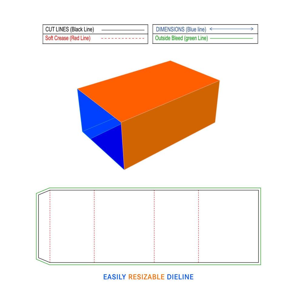 Corrugated paper sleeve box and Cardboard paper sleeve dieline template with 3D vector file