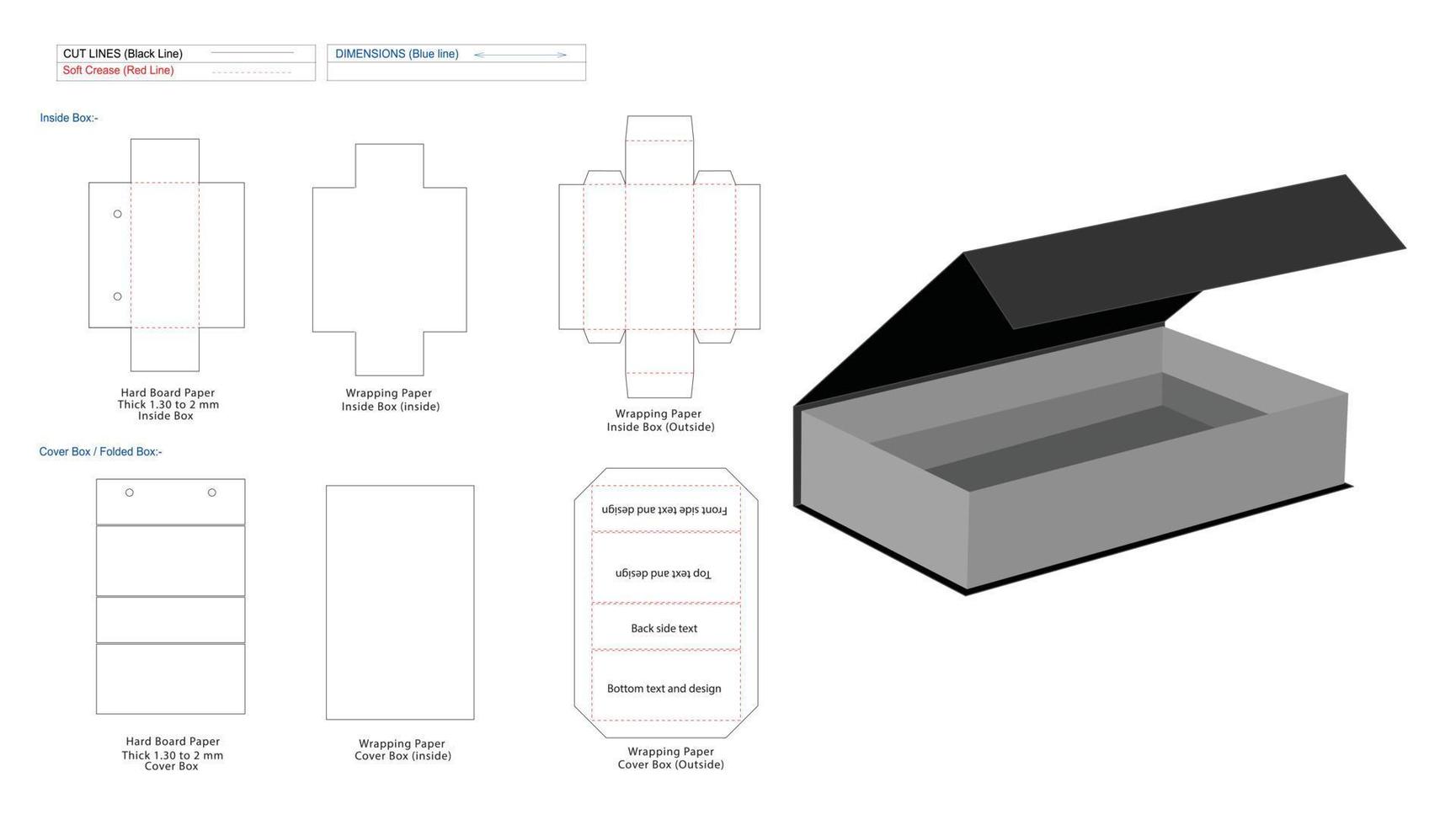 regalo de lujo o plantilla de línea de caja rígida cosmática con cierre magnético y caja 3d para maqueta vector