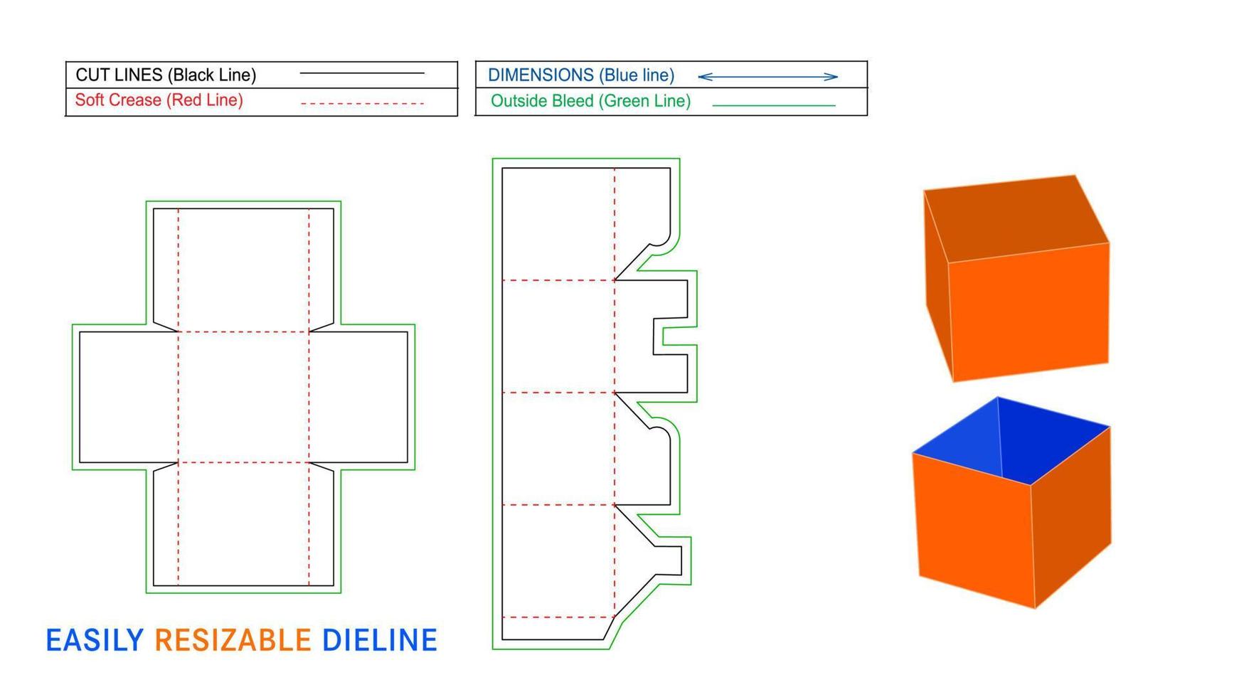 Paper gift box, lid box dieline and 3D vector file