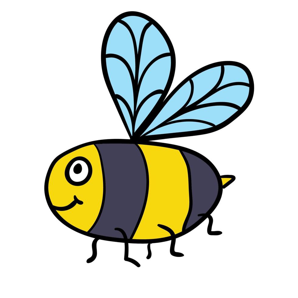 Cute cartoon doodle linear bee isolated on white background. vector