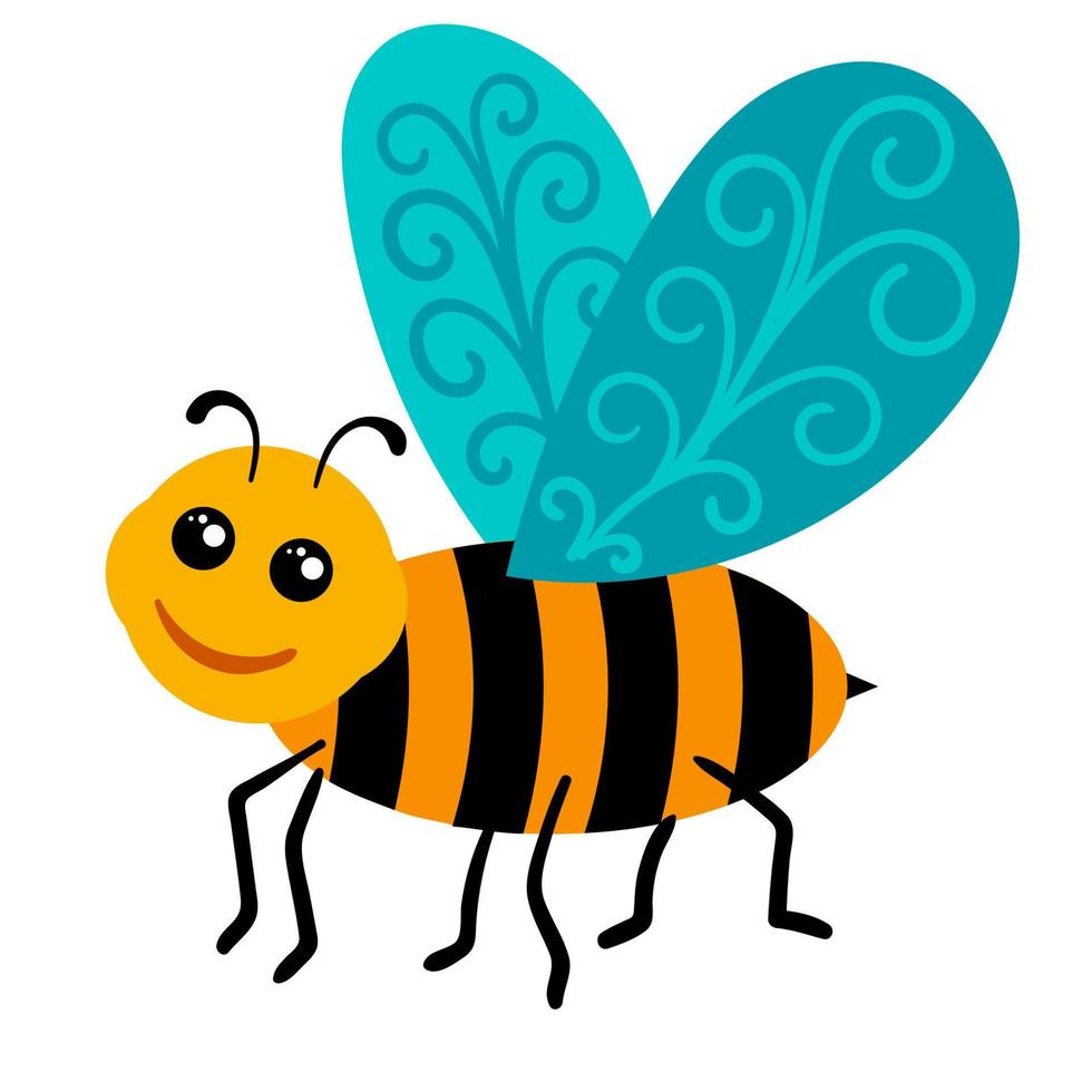 Happy cute cartoon bee smiling isolated on white background. vector