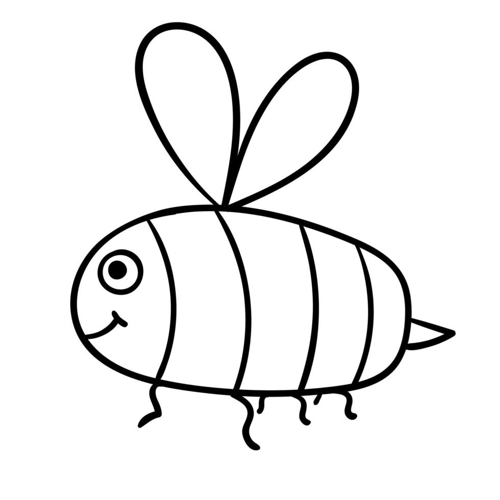 Cute cartoon doodle linear bee isolated on white background, vector