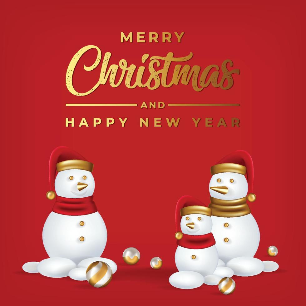 Illustration of cute realistic snowman on red background vector