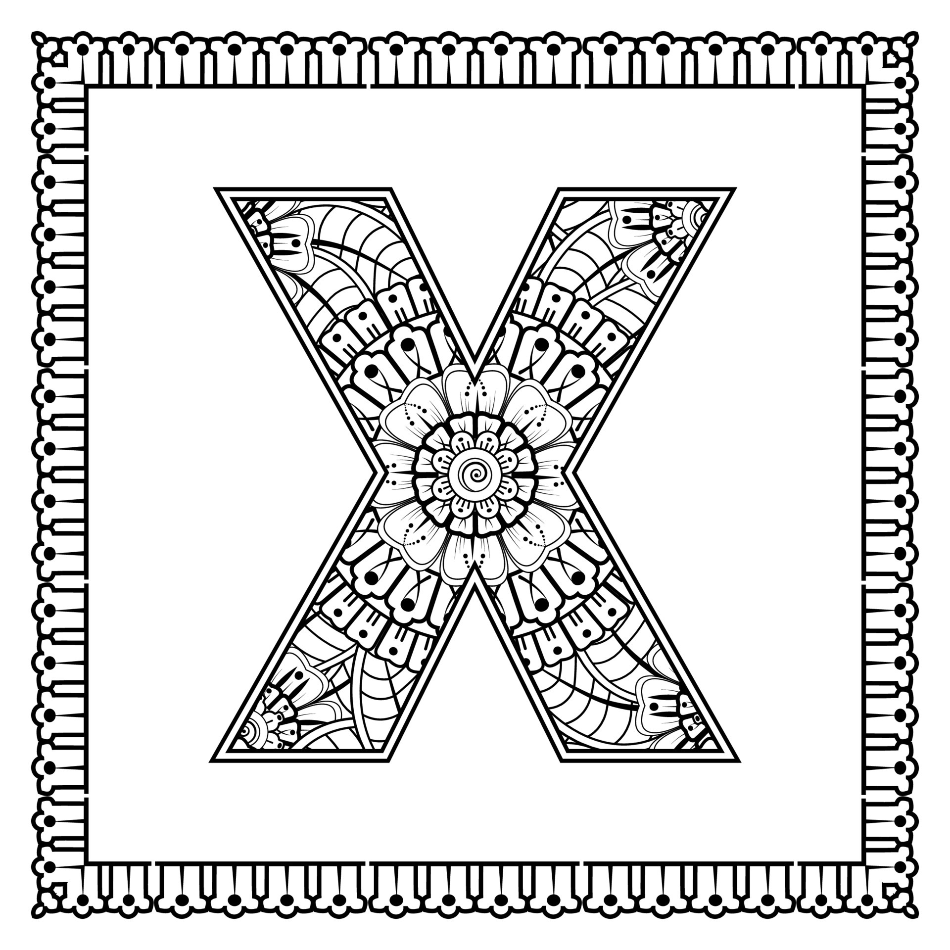 letter x made of flowers in mehndi style coloring book page outline hand draw vector illustration 5241491 vector art at vecteezy