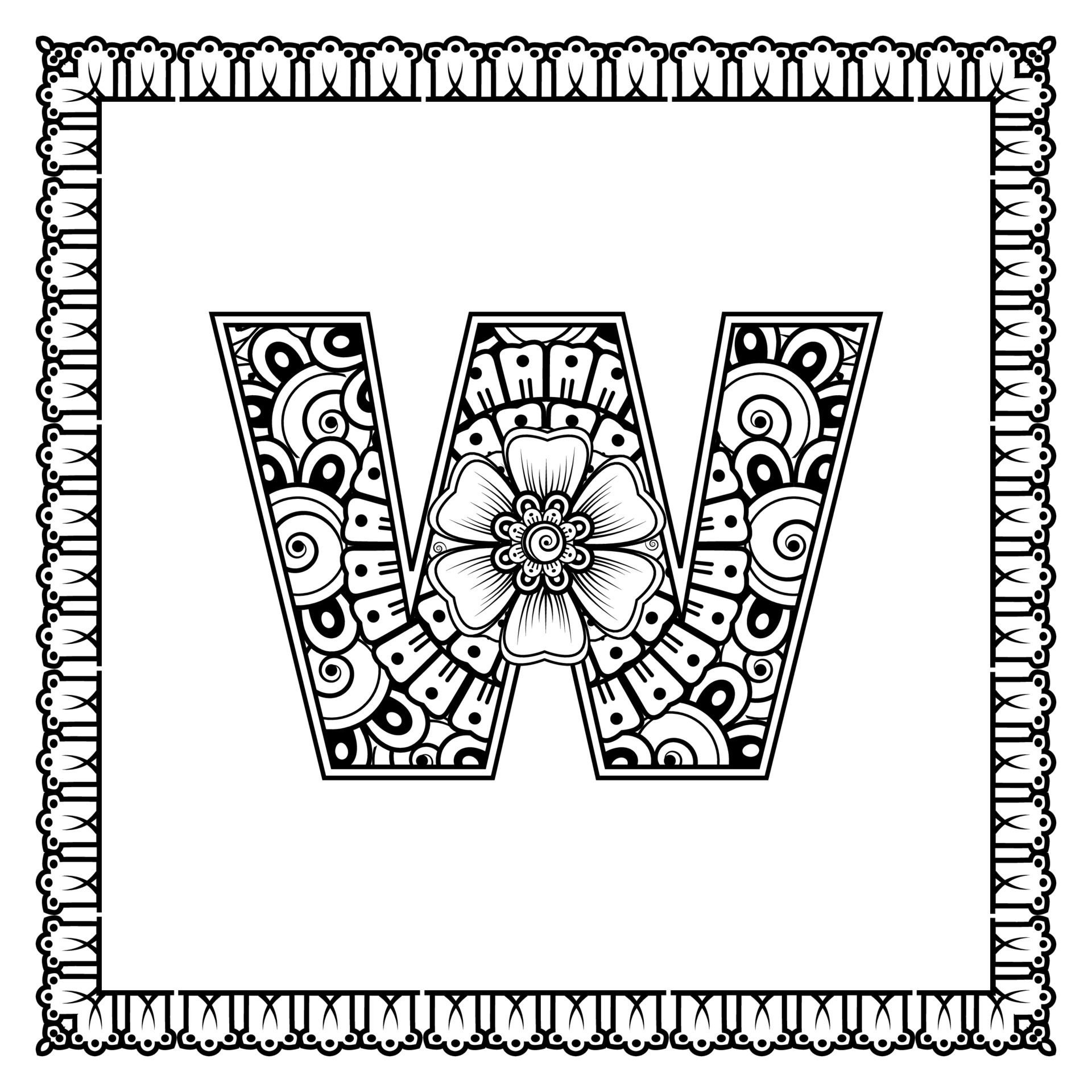 Letter W Made Of Flowers In Mehndi Style Coloring Book Page Outline Hand Draw Vector Illustration 5241495 Vector Art At Vecteezy