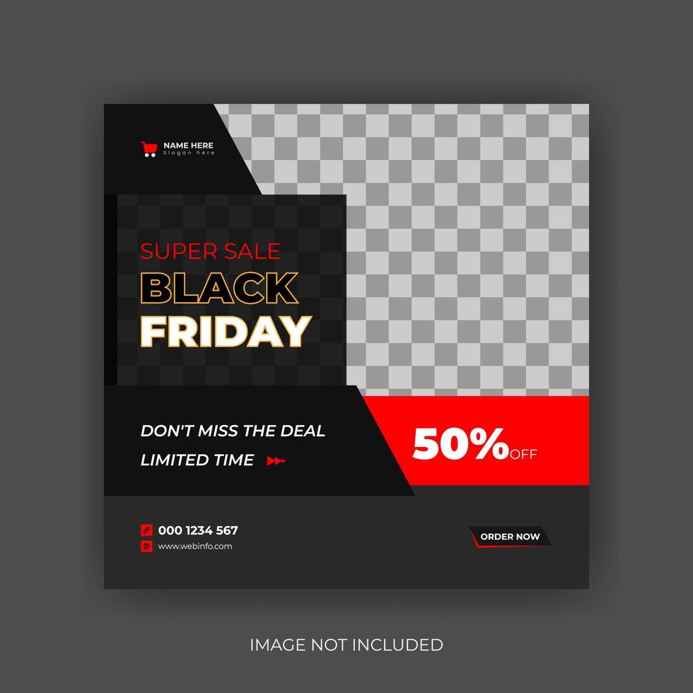 Black Friday Sale Social Media Post Banner Template. Super discount sale square flyer template. Modern and editable. vector