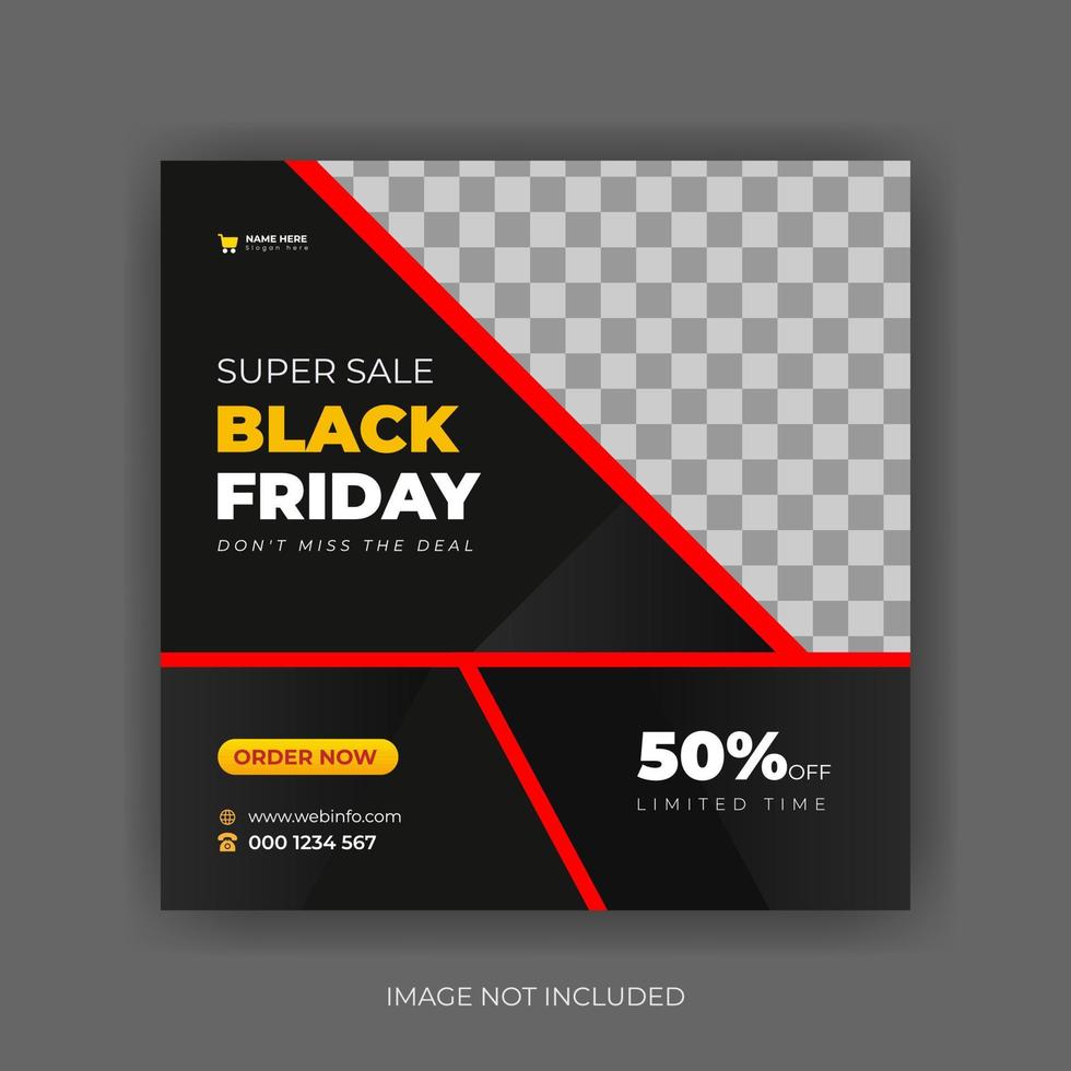 Black Friday Sale Social Media Post Banner Template. Super discount sale square flyer template. Modern and editable. vector