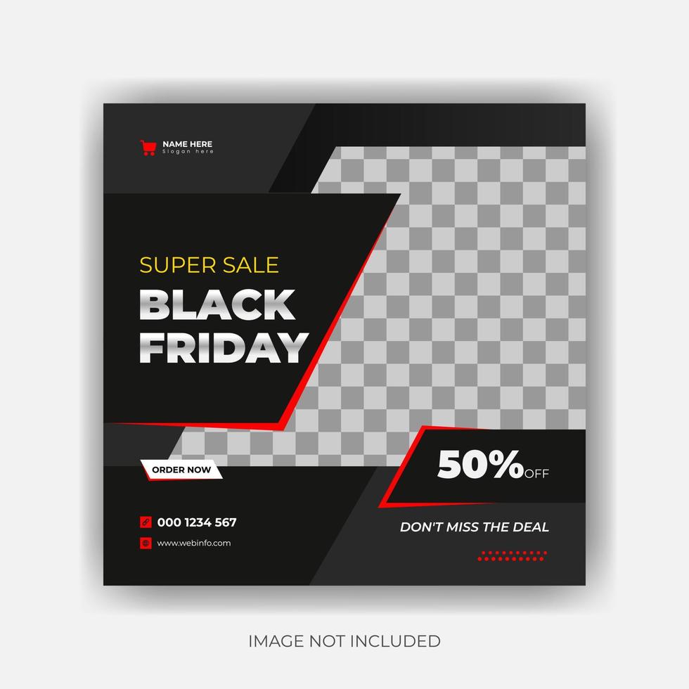 Black Friday Sale Social Media Post Banner Template. Super discount sale square flyer template. Modern and editable. vector