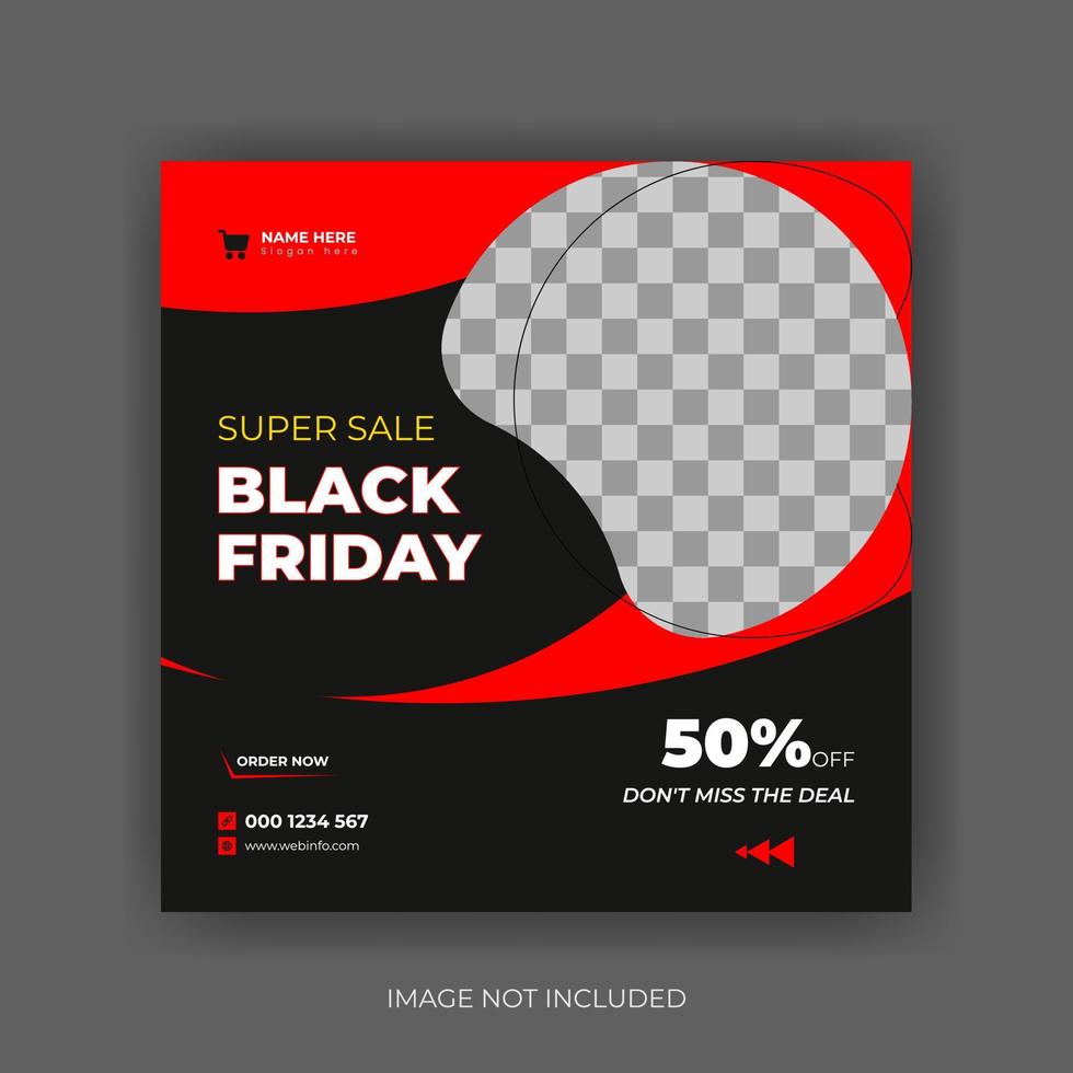 Black Friday Sale Social Media Post Banner Template. Super discount sale square flyer template. Modern and editable. vector