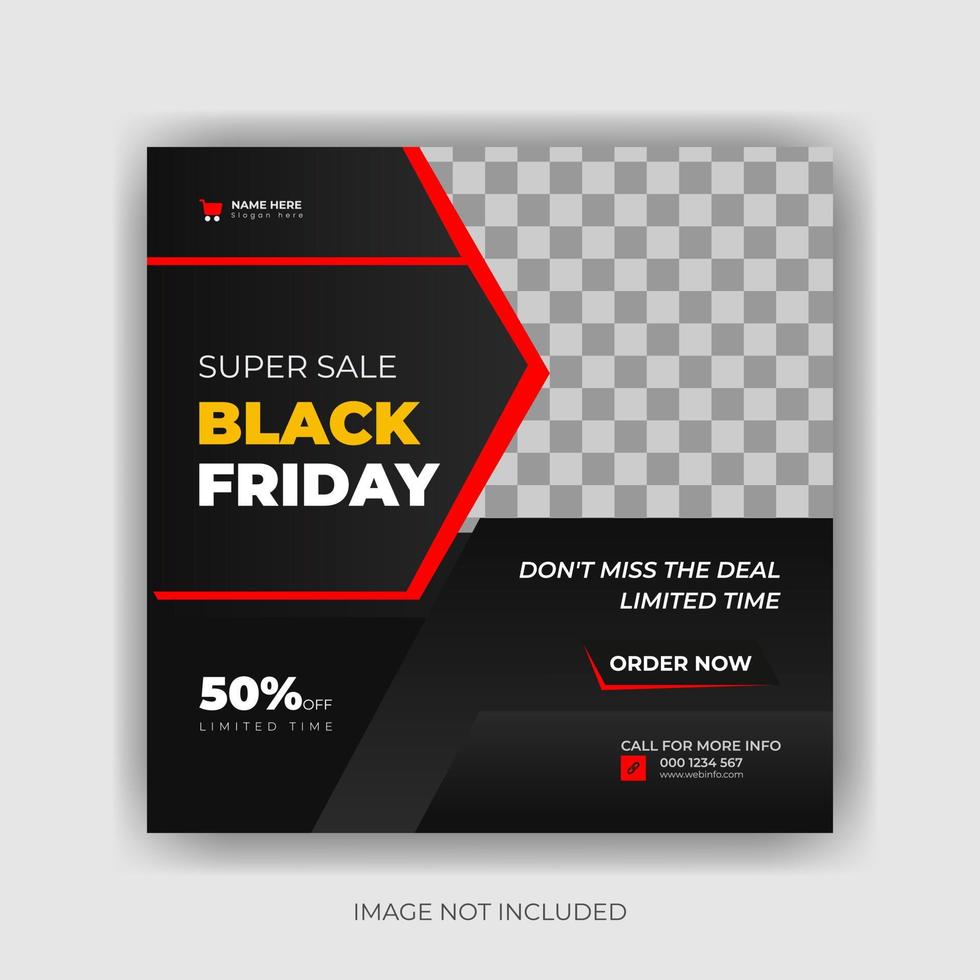 Black Friday Sale Social Media Post Banner Template. Super discount sale square flyer template. Modern and editable. vector