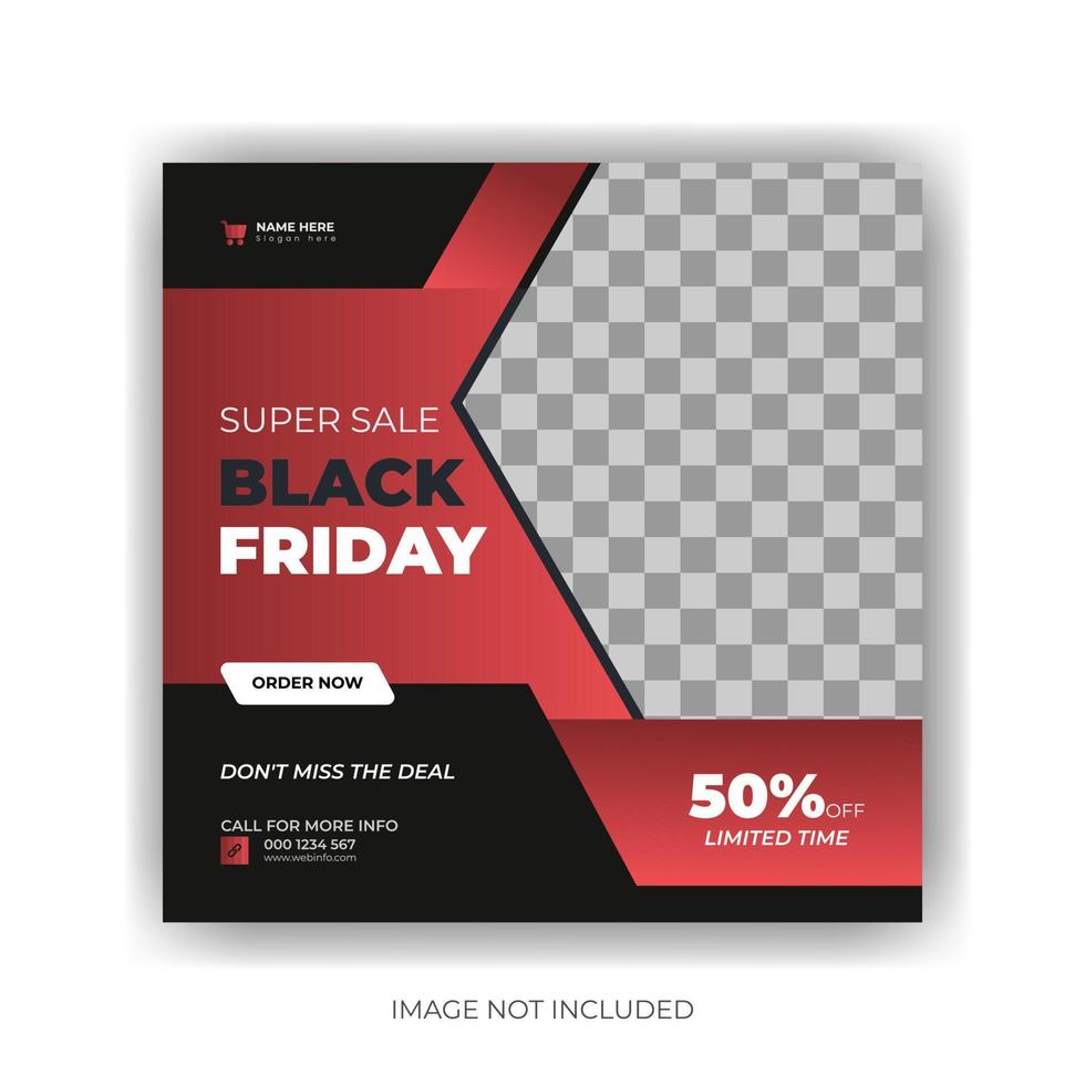 Black Friday Sale Social Media Post Banner Template. Super discount sale square flyer template. Modern and editable. vector