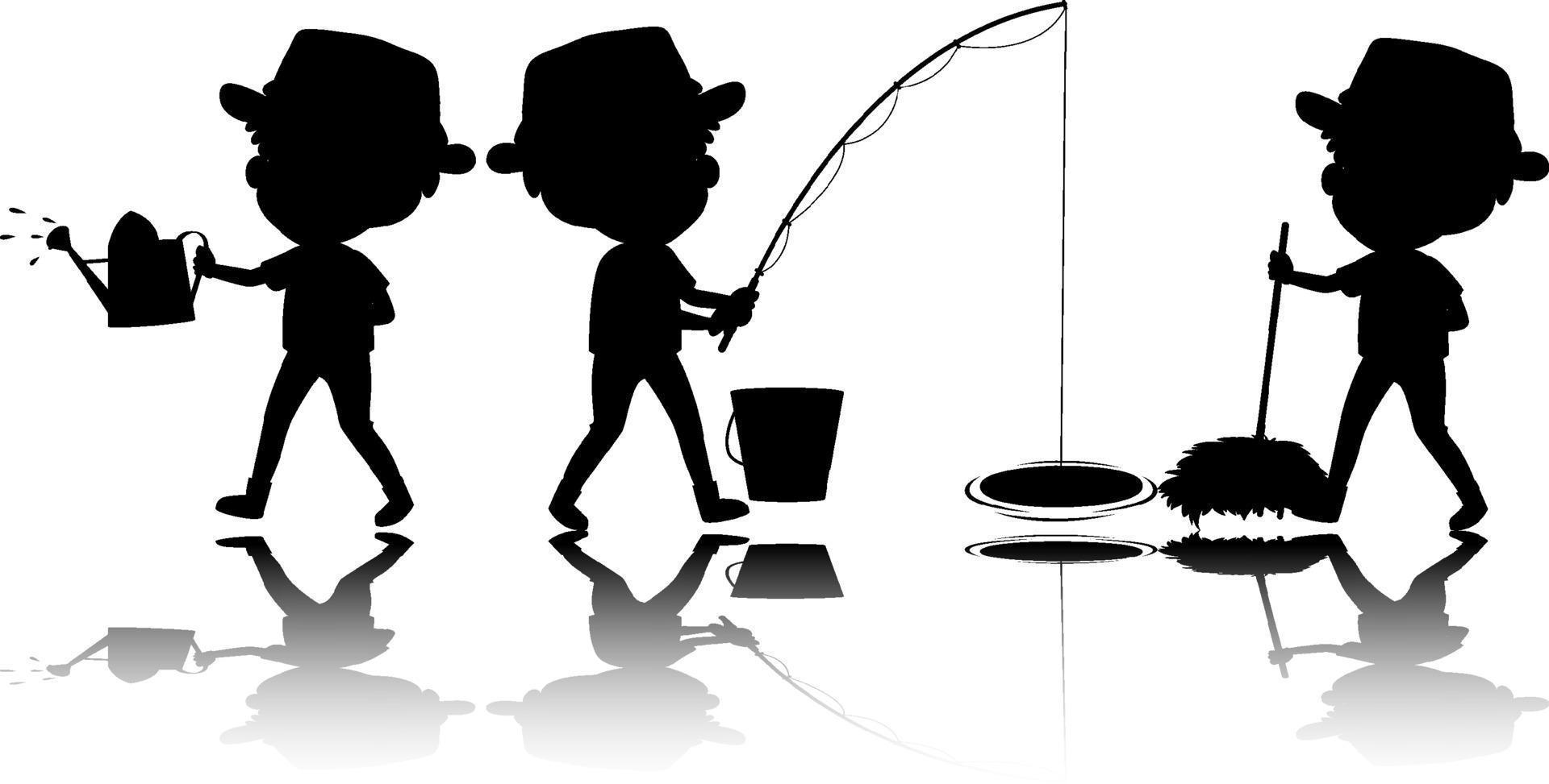 set of kids silhouettes with reflection vector